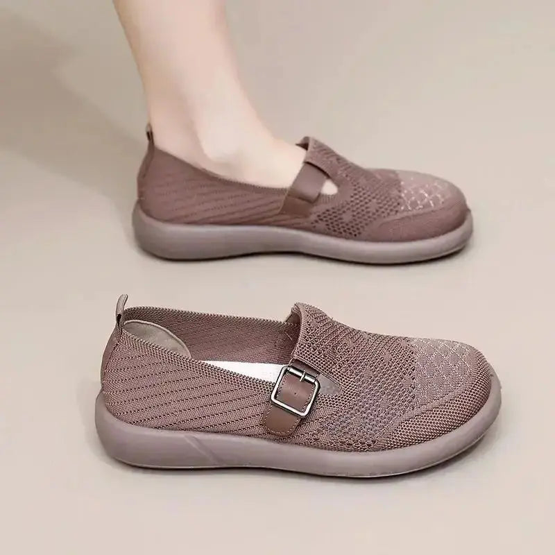 2025 Summer new women's thick-soled leisure shoes breathable comfortable anti-skid thick-soled solid color woven leisure