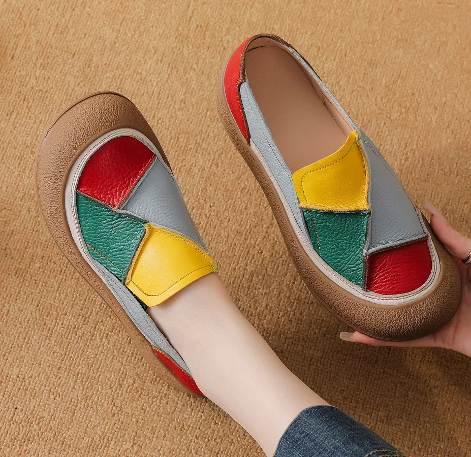 2026 New real leather ballet flats mixed colors moccasins women's slip on shoes luxury patchwork flats lady driving loafer woman